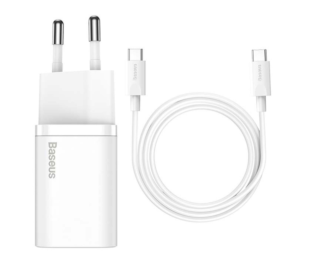 BASEUS Super Si Quick Charger (1xUSB-C, 25W) z przewodem USB-C - USB-C, 1m, biała - 1348142 - zdjęcie